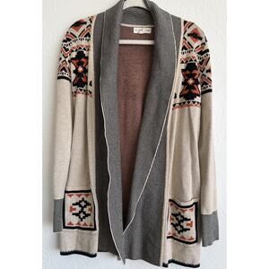 If It Were Me Medium Aztec Southwestern Boho Cardigan Open Front Tribal Knit